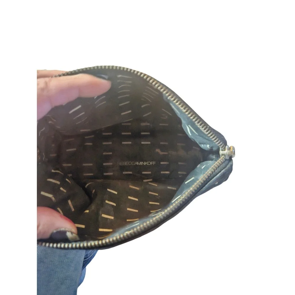 Rebecca Minkoff Black Embossed Studded Cosmetic Pouch Clutch Bag‎ Gold Zip